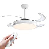 Ventilador De Teto LED Com Pás Retráteis- Controle Remoto- Bivolt- Estrutura Branca- Pás Transparentes- Diâmetro 46 Cm- 4 Pás De Plástico