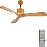 Ventilador De Teto Retrô De Madeira Maciça Sem Luz Ventilador De Teto Interno Externo Com Motor DC De 6 Velocidades Com Controle Remoto Temporizador Cor De Madeira 52 Polegadas 132 Cm