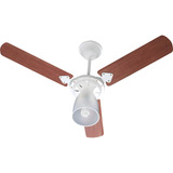 Ventilador De Teto Tron Marbela 51 01 0856 Com 3 Pás De Mdf Verniz Estrutura Branco 96cm De Diâmetro 220v