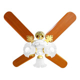 Ventilador De Teto Venti delta New Zeta Com 4 Pás De Mdf Mogno Estrutura Branco 96cm De Diâmetro 127v