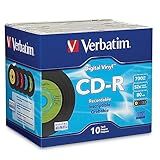 Verbatim Discos Em Branco Cd-r 700 Mb 80min 52x Disco Gravável Para Dados E Música Com Superfície De Vinil Digital - 10 Unidades De Capa Fina Azul/verde/laranja/rosa/roxo
