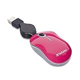 Verbatim Mini Mouse Usb -a Com Fio Para Computador óptico - Mouse De Viagem Pequeno Com Fio Plug & Play Com Cabo Retrátil - Rosa 98618