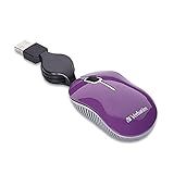 Verbatim Mini Mouse Usb -a Com Fio Para Computador óptico - Mouse De Viagem Pequeno Com Fio Plug & Play Com Cabo Retrátil - Roxo 98617