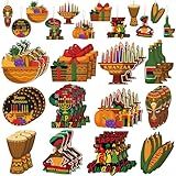 Vercraft Conjunto De 36 Peças De Enfeites De Madeira Kwanzaa Happy Kwanzaa Presentes De Herança Africana Decorações De Férias Com Bacia De Frutas Máscara Africana Mapa De Bandeira Ornamentos De