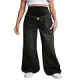 Verdusa Calça Jeans Feminina Para Gestante Com Cintura Larga E Cintura Flare Perna Com Bolsos Preto G