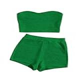 Verdusa Conjunto Feminino De 2 Peças Com Top E Short De Ciclista Com Nervuras Verde M