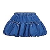Verdusa Saia Jeans Feminina De Cintura Alta Micro Mini Bolha Evasê Rodada Lavagem Escura P
