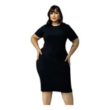 Vertido Plus Size Gordinha Tubinho Elegance Midi Manga Curta