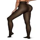 Vertvie Meia Calça Feminina Forrada De Lã Pura Falsa Translúcida Com Uma Costura Meia Calça Quente Grossa Leggings Térmicas De Cintura Alta Inverno Velo De Pele Transparente Preto 300g Velo Super