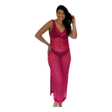 Vestido Alça Moda Praia Saída De Praia Longa Crochê Tricô