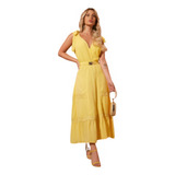 Vestido Amarelo Longuete Com