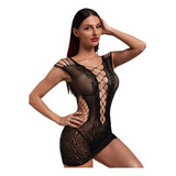 Vestido Arrastão Curto Sensual Transparente Lingerie Sexy
