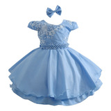 Vestido Azul Infantil Princesa De Festa Rodado Renda Luxo