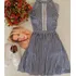 Vestido Azul Listrado Com Detalhe Guipir Tam M