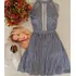 Vestido Azul Listrado Com Detalhe Guipir Tam M
