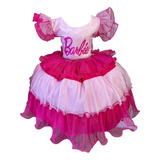 Vestido Barbie Girl Rosa Luxo Babado