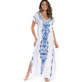 Vestido Bata Blusa Bordada Playa Mar Proteção Solar