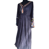 Vestido Bata Kaftan Indiano Longo Bordado Ajustável