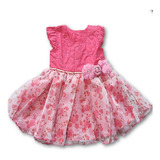 Vestido Bebë Aconchego Do Bebe M G Rosa Organza Brilhosa