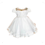 Vestido Bebe Batizado Saia Gode Tule Cinto Perolas Full