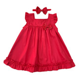 Vestido Bebê Infantil Luxo Vermelho C Tiara 100 Algodão