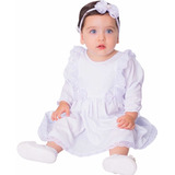 Vestido Bebê Menina Branco Batizado Luxo