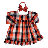Vestido Bebê Menina Infantil Festa Junina Xadrez Com Tiara