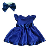 Vestido Bebê Princesa Azul Royal Com Tiara