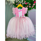 Vestido Belli Tematico Barbie Rosa Acomp Tiara Brinde+saiote