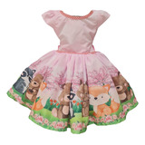 Vestido Bosque Encantado Raposinha Floresta Bichinhos Luxo