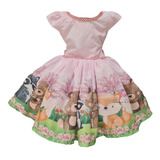Vestido Bosque Encantado Raposinha Floresta Bichinhos Luxo