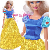 Vestido Branca Neve Para Boneca Barbie Princesa Disney Coroa