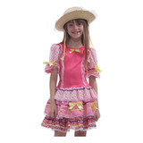 Vestido Caipira Infantil Rosa Luxo Junino