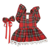 Vestido Caipira Pet Festa Junina Xadrez Com Laço M 3 A 4 Kg