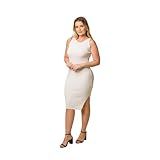 Vestido Canelado Modal Midi Fenda Lateral BR Alfa Único Regular Regular Branco 