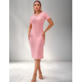 Vestido Canelado Moderno Verão Midi Tendência Tubinho
