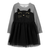 Vestido Carters Gatinho Manga Longa Com Tule Preto Original