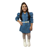 Vestido Chemise Jeans + Cinto Infantil Modinha Mini Diva