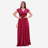 Vestido Chic Longo Festa Madrinha Evangélico Manga Curta