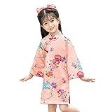 Vestido Chinês Tradicional Para Meninas Manga Comprida Cheongsam Para Meninas Chinês Qipao Performance Tang Hanfu Dres Rosa 6 7 Anos