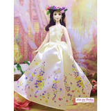 Vestido Cinderela P Boneca Barbie Princesas Disney Coroa 04