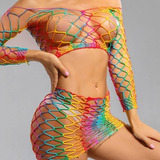 Vestido Conjunto Arrastao Colorido