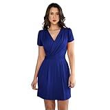 Vestido Curto Decote Transpassado Envelope Soltinho Acinturado Manga Curta P 38 40 Azul Marinho