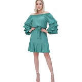 Vestido Curto Manga Babado