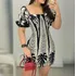 Vestido Curto Manga Curta Babados Casual Print Tropical