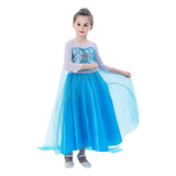 Vestido Da Elsa Fantasia Festa Frozen Infantil Lindo Azul