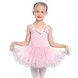Vestido De Bailarina Collant De Balé Para Meninas Lantejoulas Brilhantes Flores Bailarina Tutu Renda Floral Collant De Dança Saia De Tule Rosa Floral 3 4 Anos