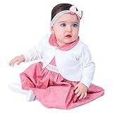 VESTIDO DE BEBÊ COM BOLERO COM DETALHE EM PÉROLA E TIARA 100 ALGODÃO CAROL Tamanhos G 6 12 Meses 