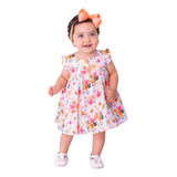 Vestido De Bebê Menina Infantil Tiara Floral 100 Algodão