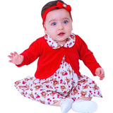 Vestido De Bebê Menina Luxo Completo Kit 5 Peças Vermelho